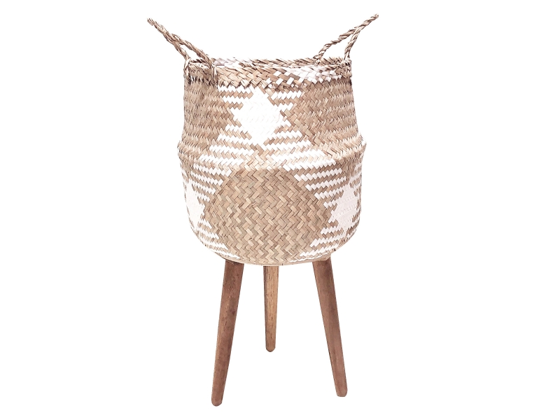 Handicraft seagrass planter with wooden legs